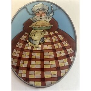 Vintage Stained Glass Grandma Baking An Apple Pie Sun Catcher/ Hanging/ 7" Long